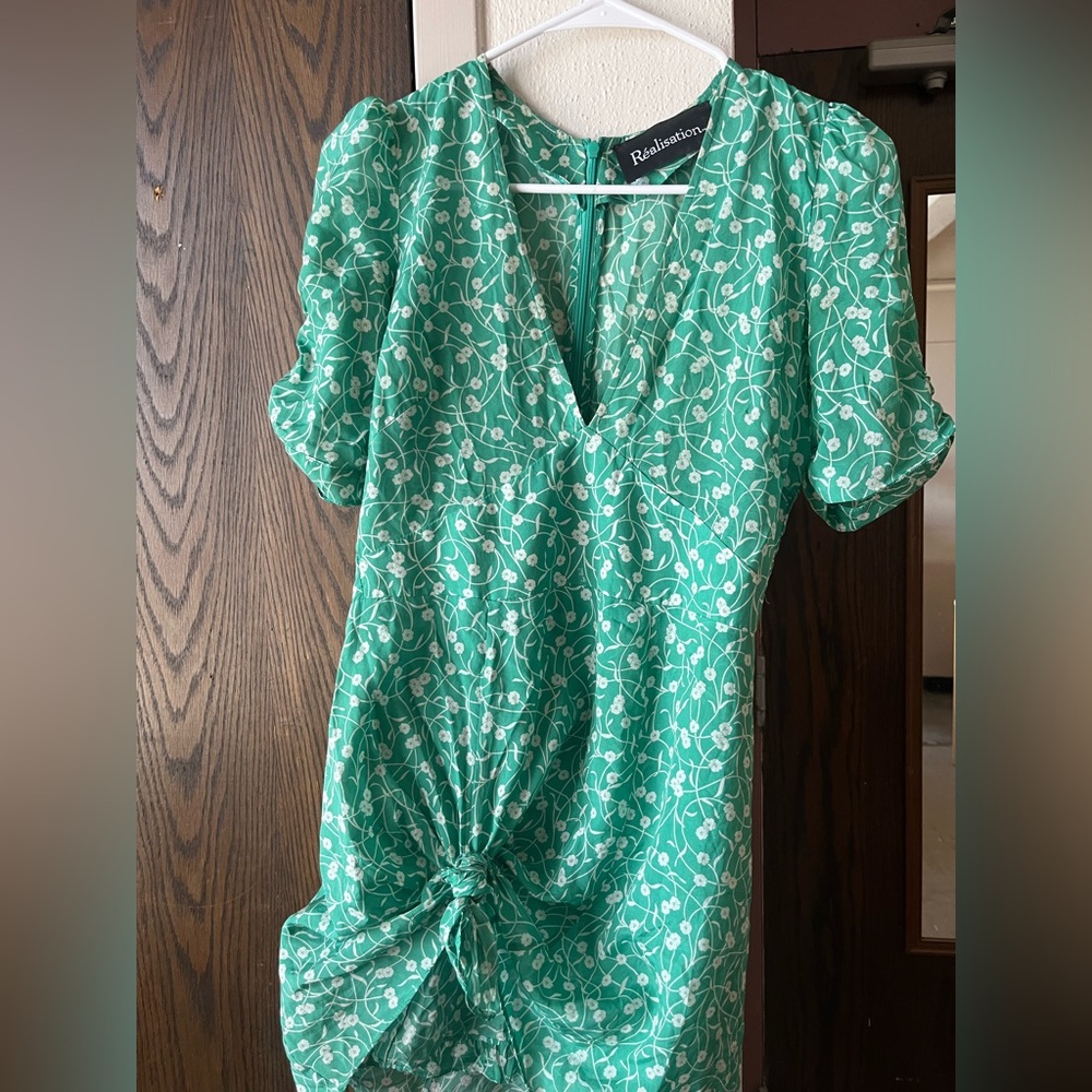 Green and white floral mini Realisation Par dress